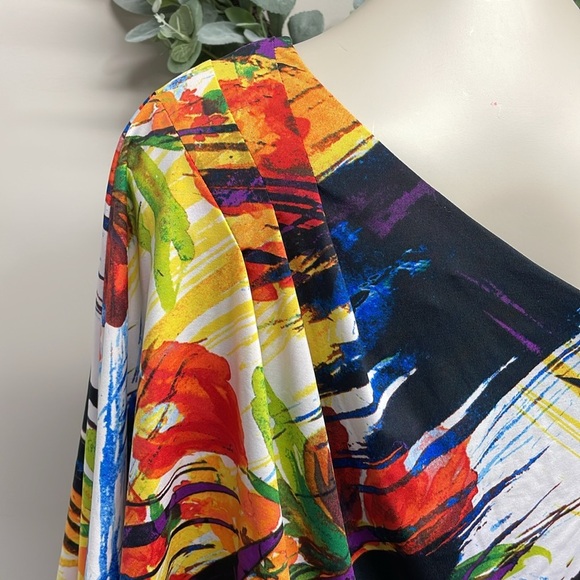 NWT Jessica Simpson One Shoulder Draped Mini Dress Multicolored Abstract S - Picture 5 of 16